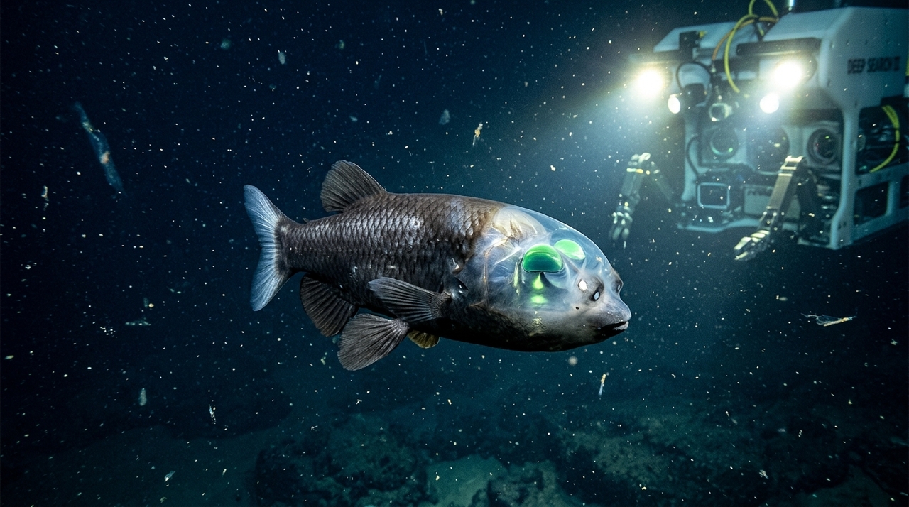 Os registros feitos por um submarino robótico de alta tecnologia permitiram observar o animal em seu ambiente natural com uma definição inédita