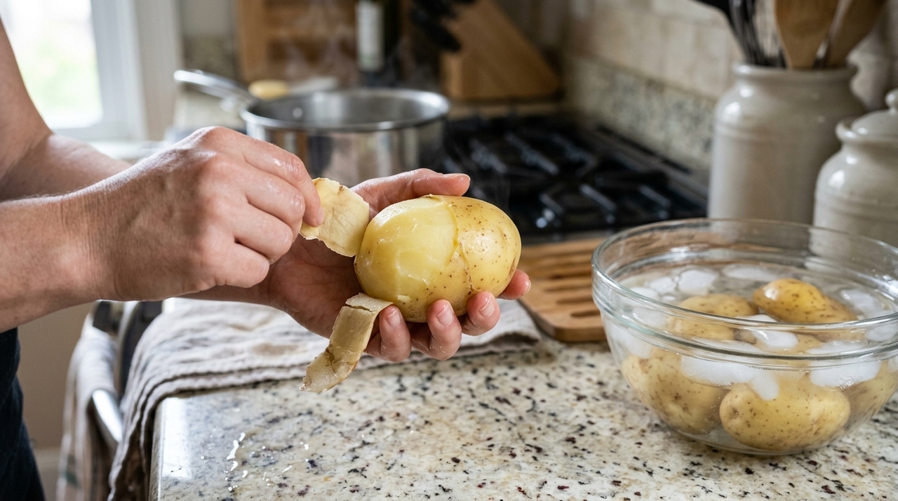 A tática consiste em realizar uma incisão superficial contornando toda a circunferência do ingrediente antes de levá-lo ao fogo