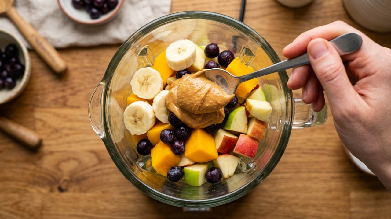 A combinação de frutas e cereais garante uma refeição matinal prática, equilibrada e repleta de nutrientes para começar o dia com disposição.