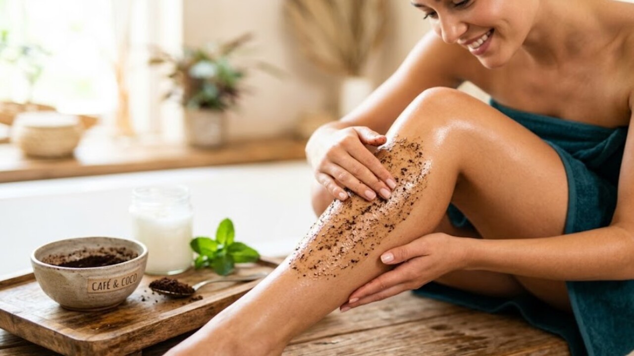 A borra de café e óleo de coco podem formar um esfoliante caseiro simples que ajuda a remover células mortas