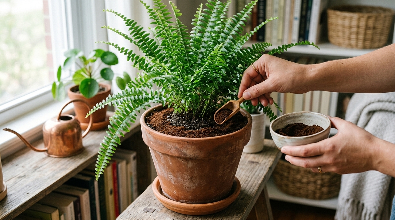 A borra pode ser misturada ao substrato em pequenas quantidades, principalmente em plantas que apreciam solo levemente ácido.