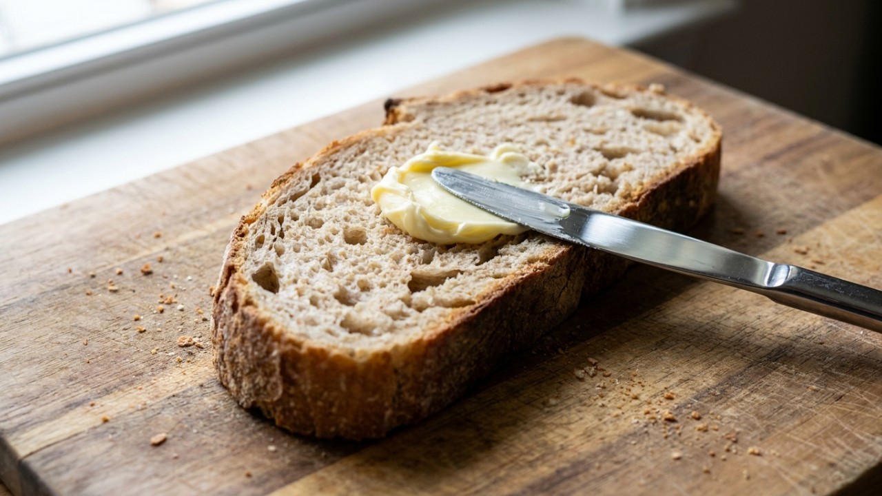 A manteiga é um alimento minimamente processado e a margarina integra a categoria dos ultraprocessados. – Imagem gerada por IA