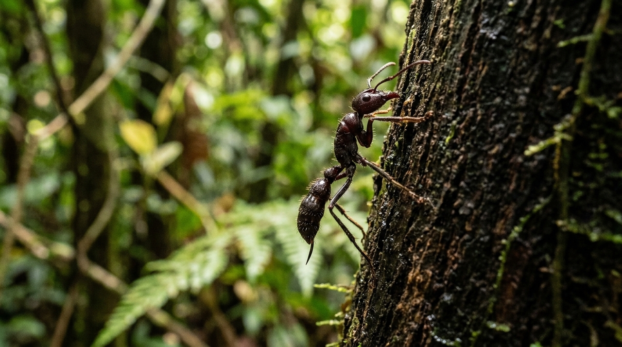 A formiga-bala, de nome científico Paraponera clavata, recebeu esse apelido por causa da sensação provocada por sua ferroada.
