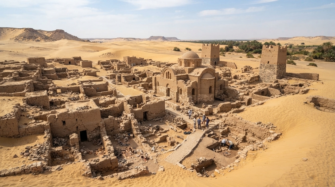 As escavações revelaram uma antiga cidade bizantina preservada no Oásis de Kharga, no deserto ocidental do Egito.