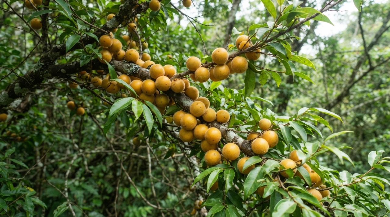 A polpa tem sabor adocicado, aromático e levemente cítrico, frequentemente comparado ao pêssego por quem consome a fruta madura diretamente do pé.