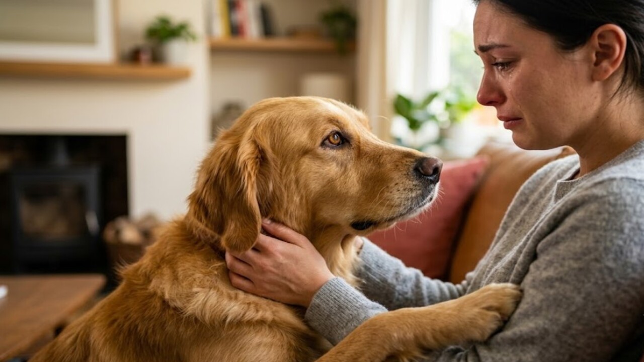 Cachorro tentando acalmar sua tutora ao vê-la chorar