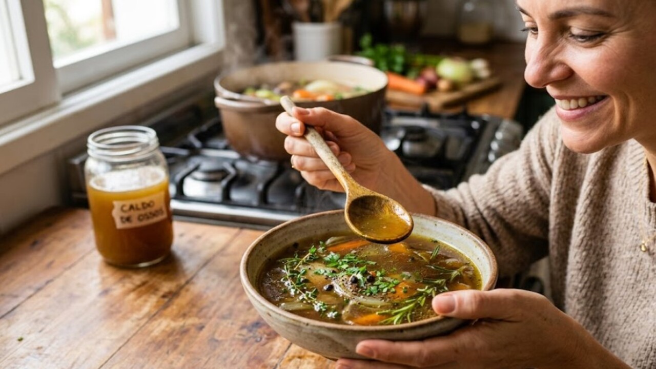 O caldo de ossos caseiro voltou a ganhar destaque por reunir colágeno natural, minerais e aminoácidos em uma receita simples