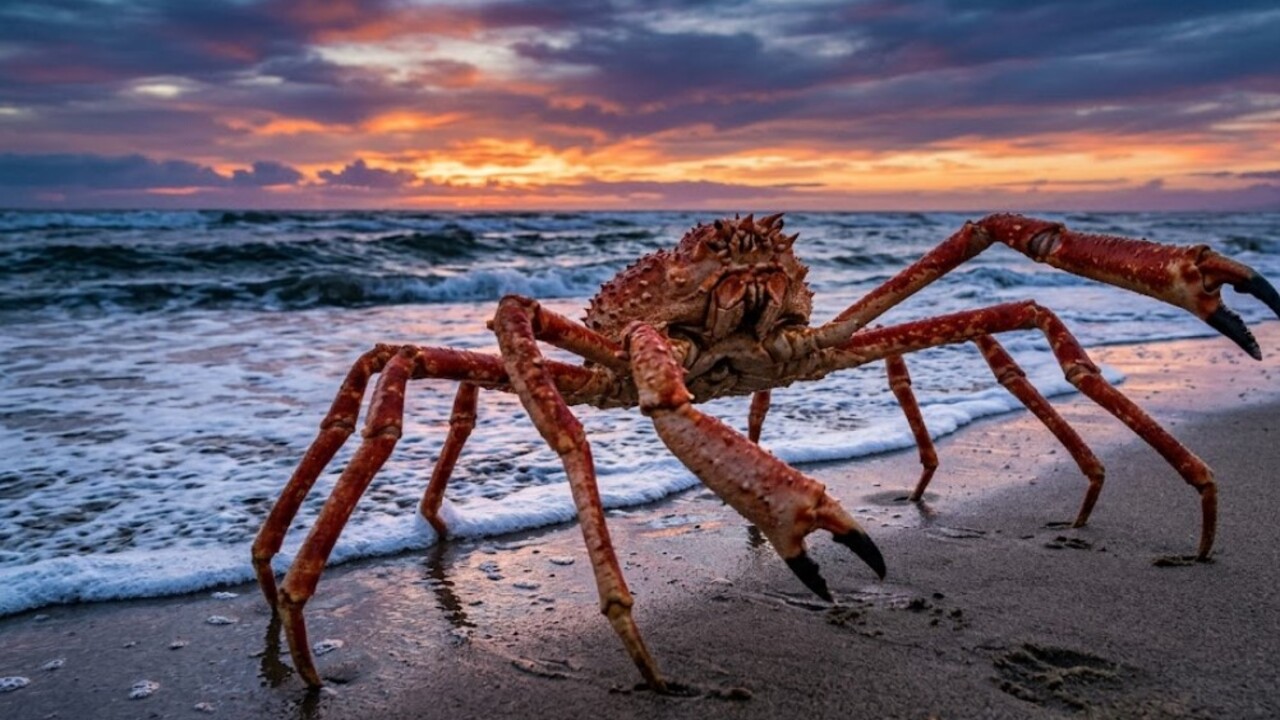 O caranguejo-aranha-japonês, considerado um dos maiores crustáceos do planeta, chama atenção durante sua migração