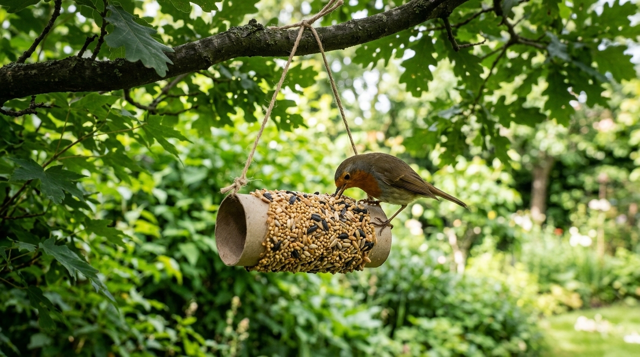 O comedouro para aves funciona como um ponto de alimentação complementar.