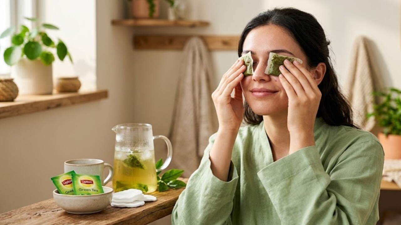 O chá verde gelado nos olhos virou uma das soluções caseiras mais comentadas para amenizar olheiras após noites maldormidas