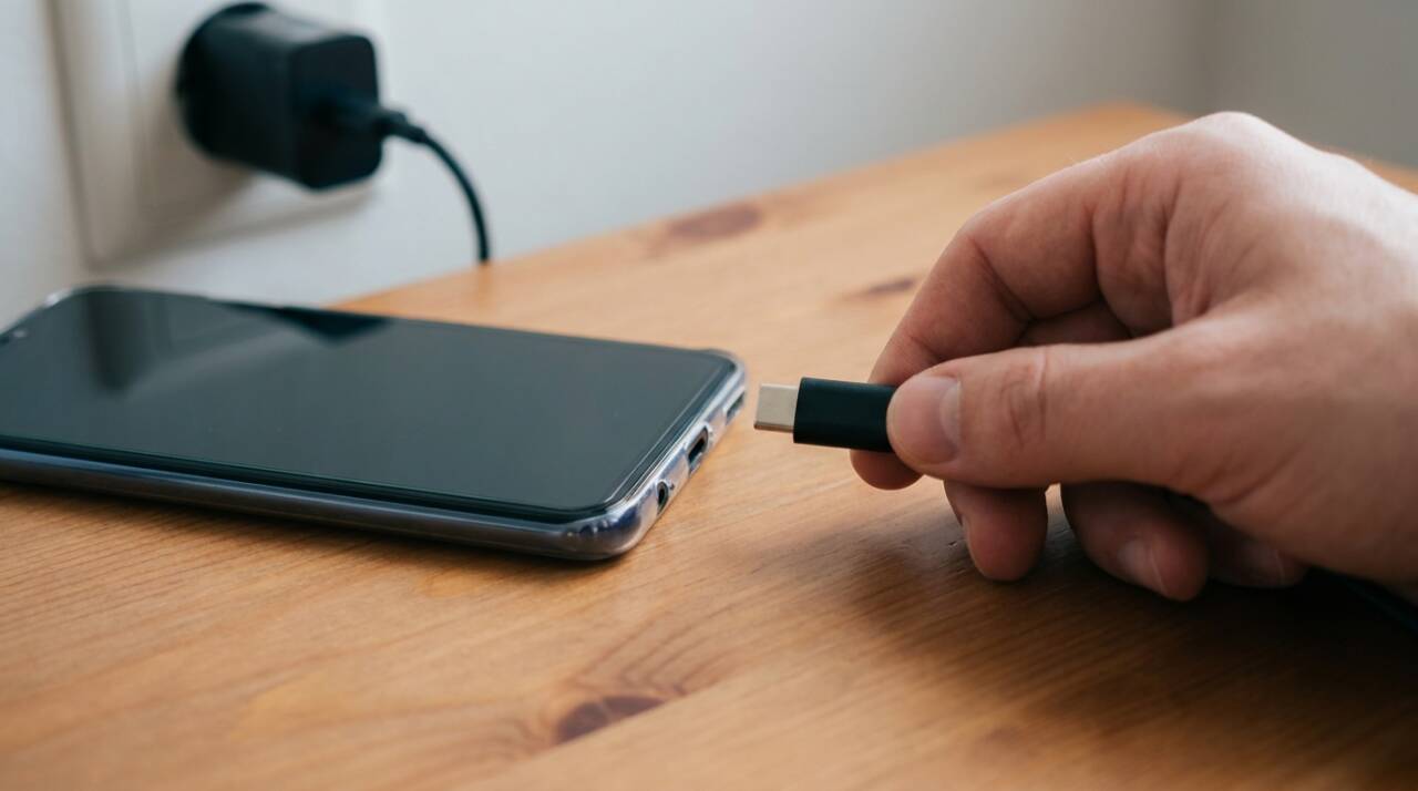 O adaptador transforma e regula a eletricidade da tomada antes de enviá-la ao telefone.