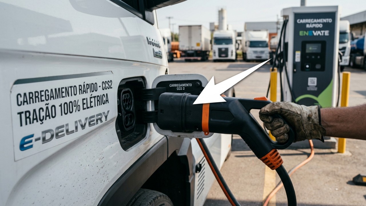 O avanço dos caminhões elétricos une eficiência logística e sustentabilidade no transporte pesado. – Imagem gerada por IA