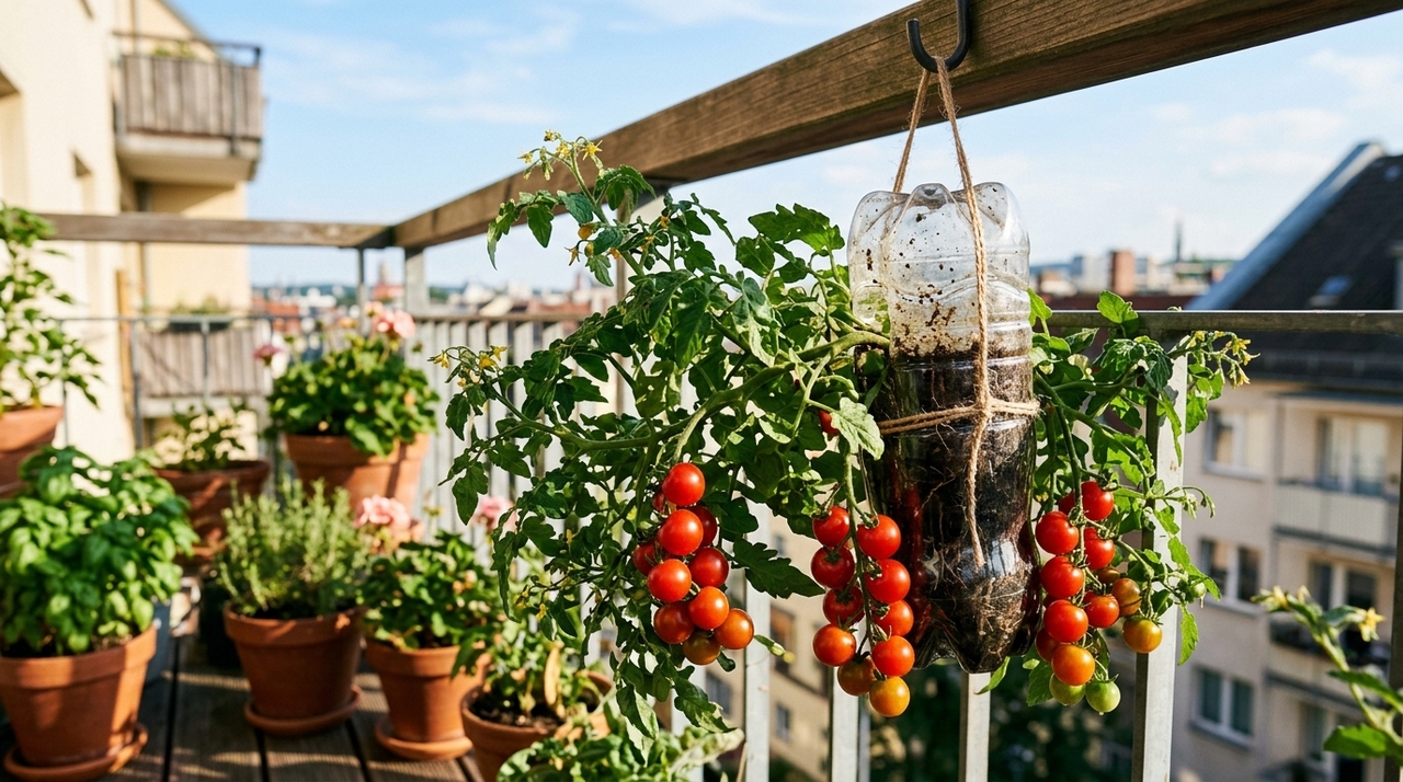 O método consiste em deixar a planta se desenvolver de forma invertida suspensa no ar utilizando recipientes adequados pendurados.