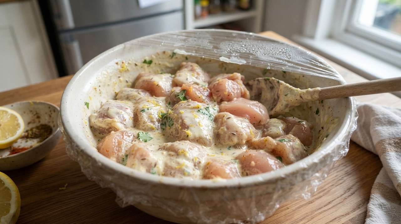 Depois de misturar os ingredientes, envolva todos os pedaços na marinada e mantenha o recipiente tampado na geladeira.