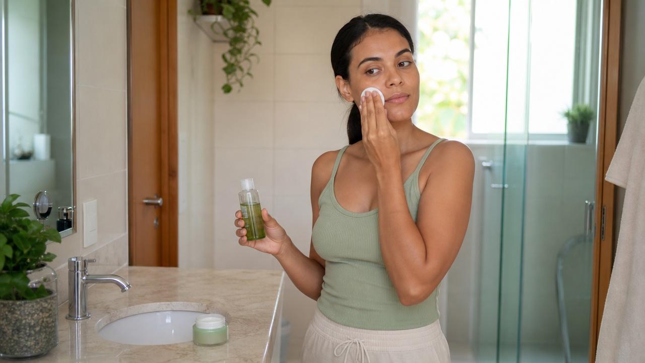 Aplicação suave após a limpeza ajuda a refrescar e confortar a pele.