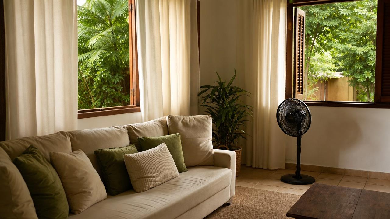 Sombra nas janelas e ventilação cruzada aumentam o conforto térmico.