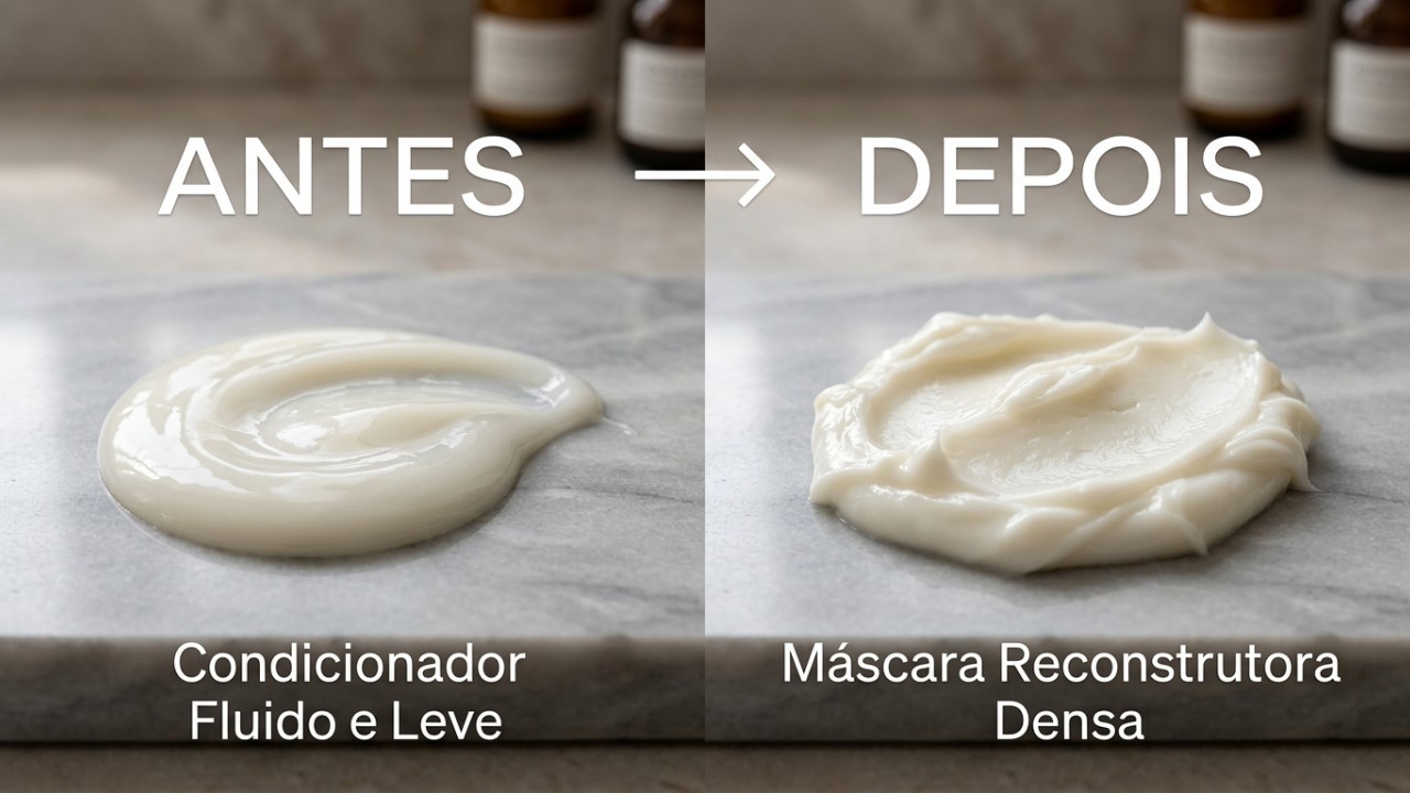 O condicionador atua logo após o shampoo para selar as cutículas e devolver o equilíbrio natural dos fios. – Imagem gerada por IA