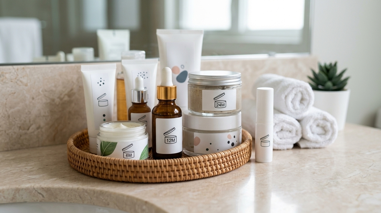 A União Europeia exige o símbolo em determinados cosméticos cuja durabilidade mínima supera trinta meses.