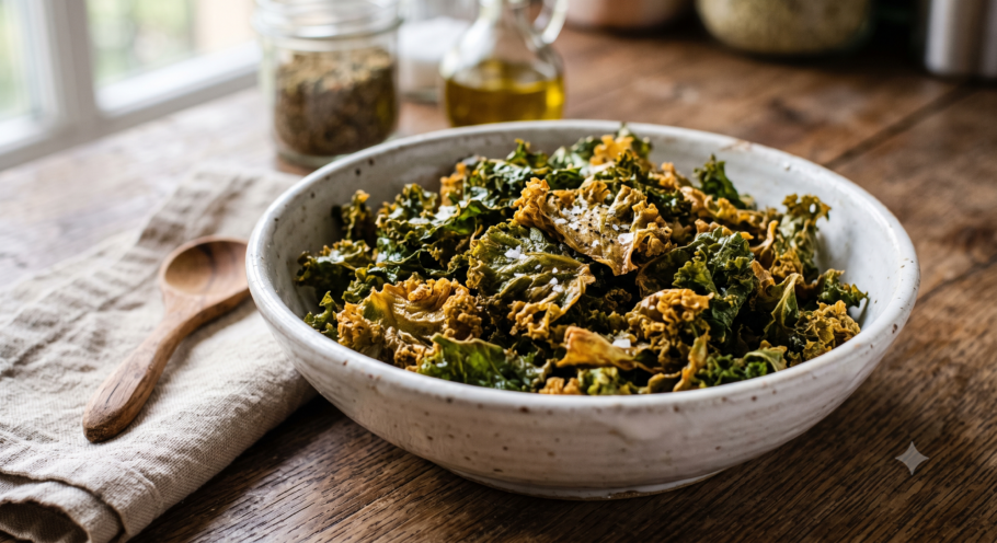 Couve crispy pode substituir croutons em saladas e cremes
