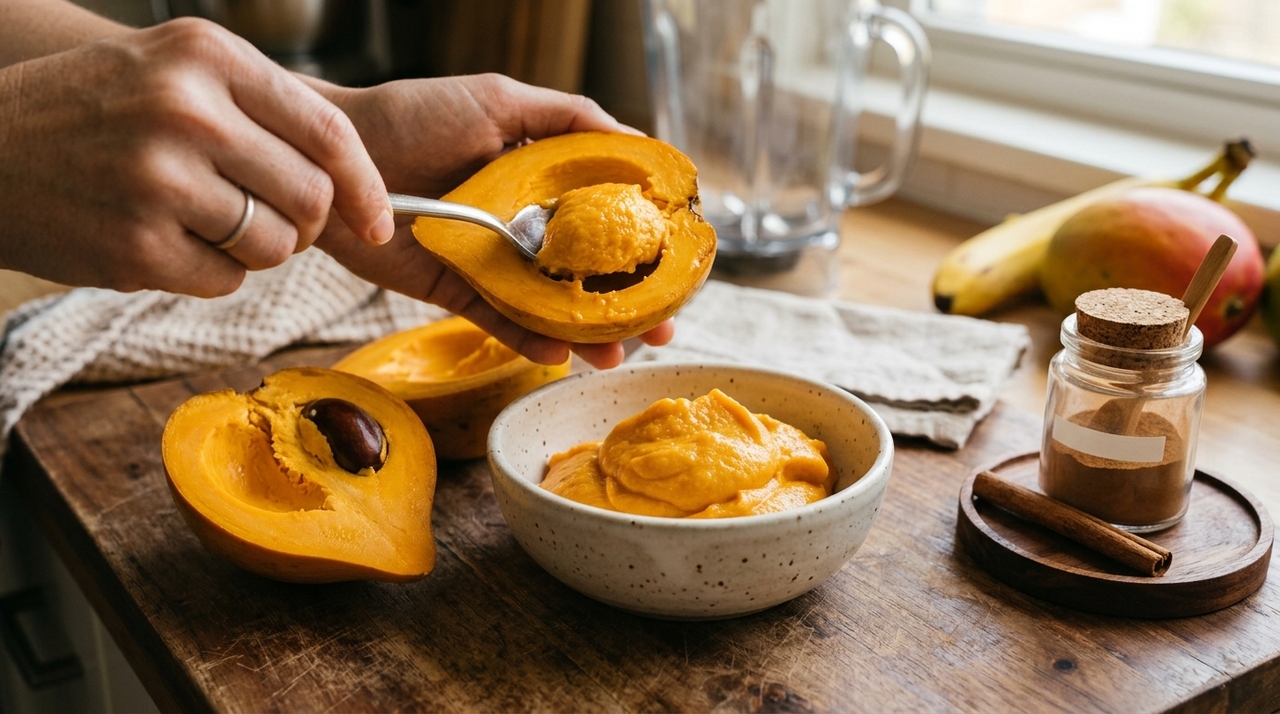 O fruto não deve ser consumido ainda verde, pois pode apresentar textura dura e sabor adstringente.