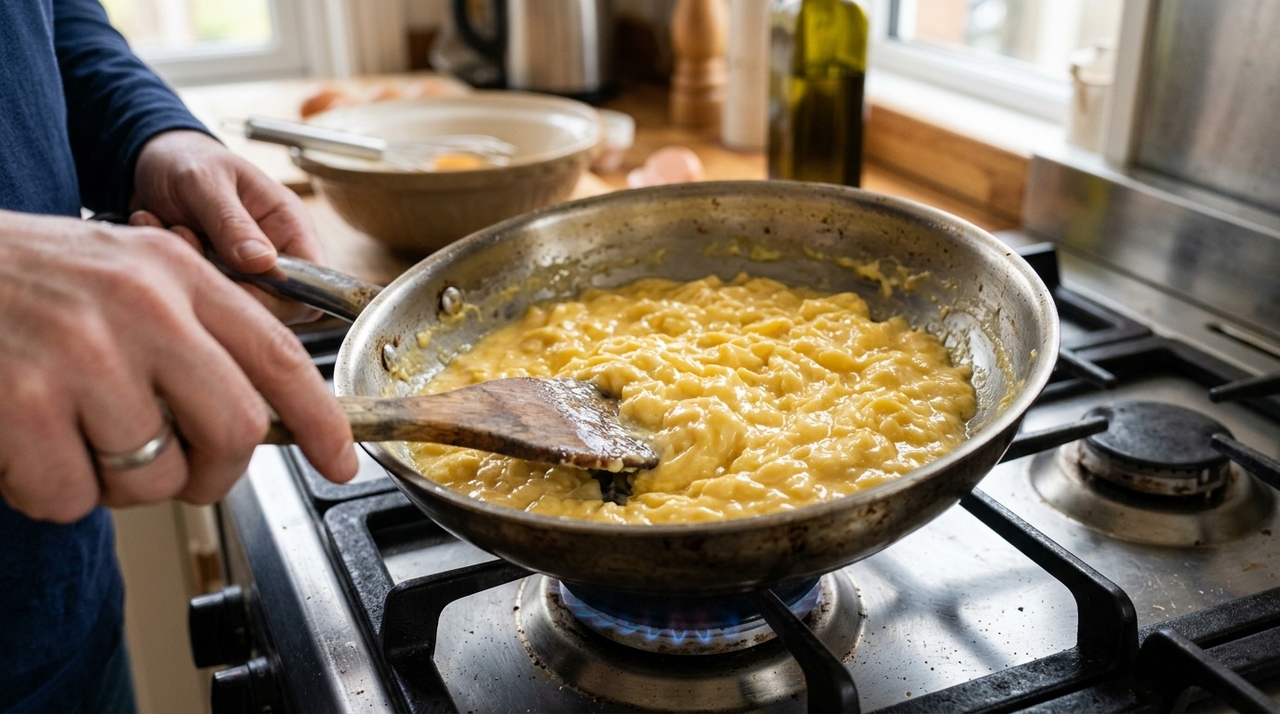 Uma colher de sopa de leite para cada ovo pode ser usada como referência inicial.
