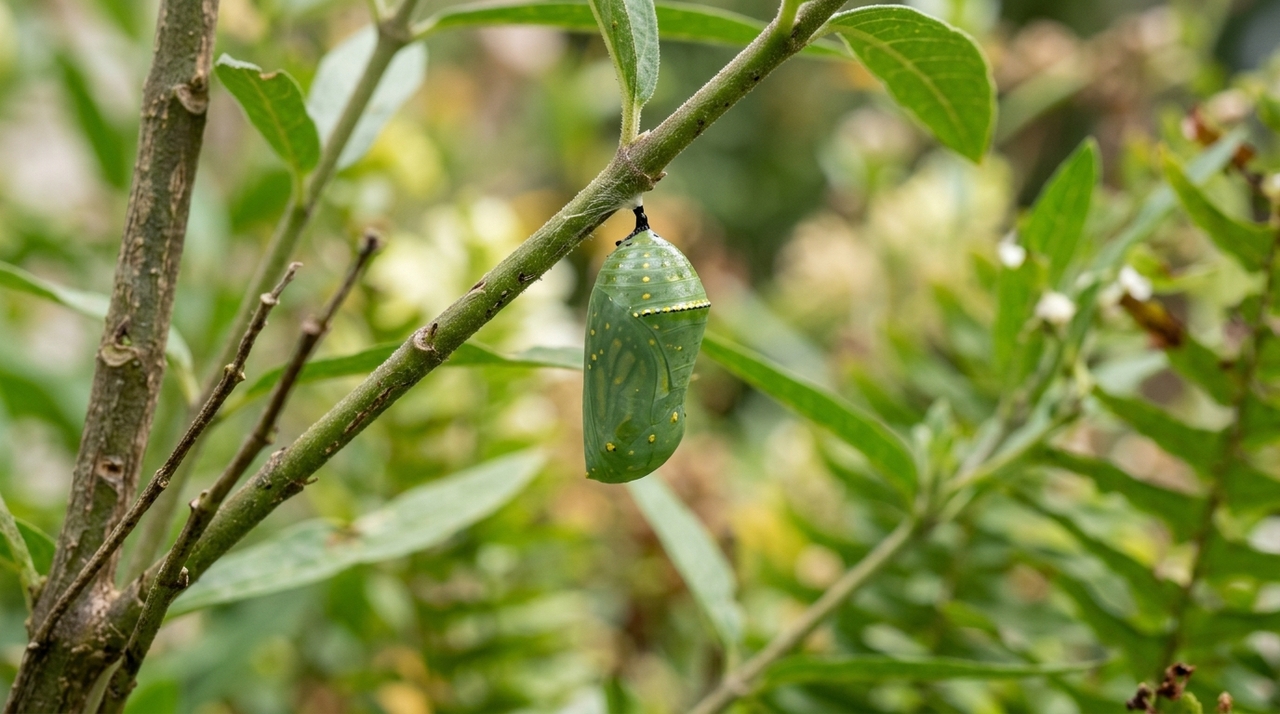 A presença desse abrigo sedoso indica que uma lagarta escolheu seu espaço para realizar uma das transformações mais impressionantes da biologia.