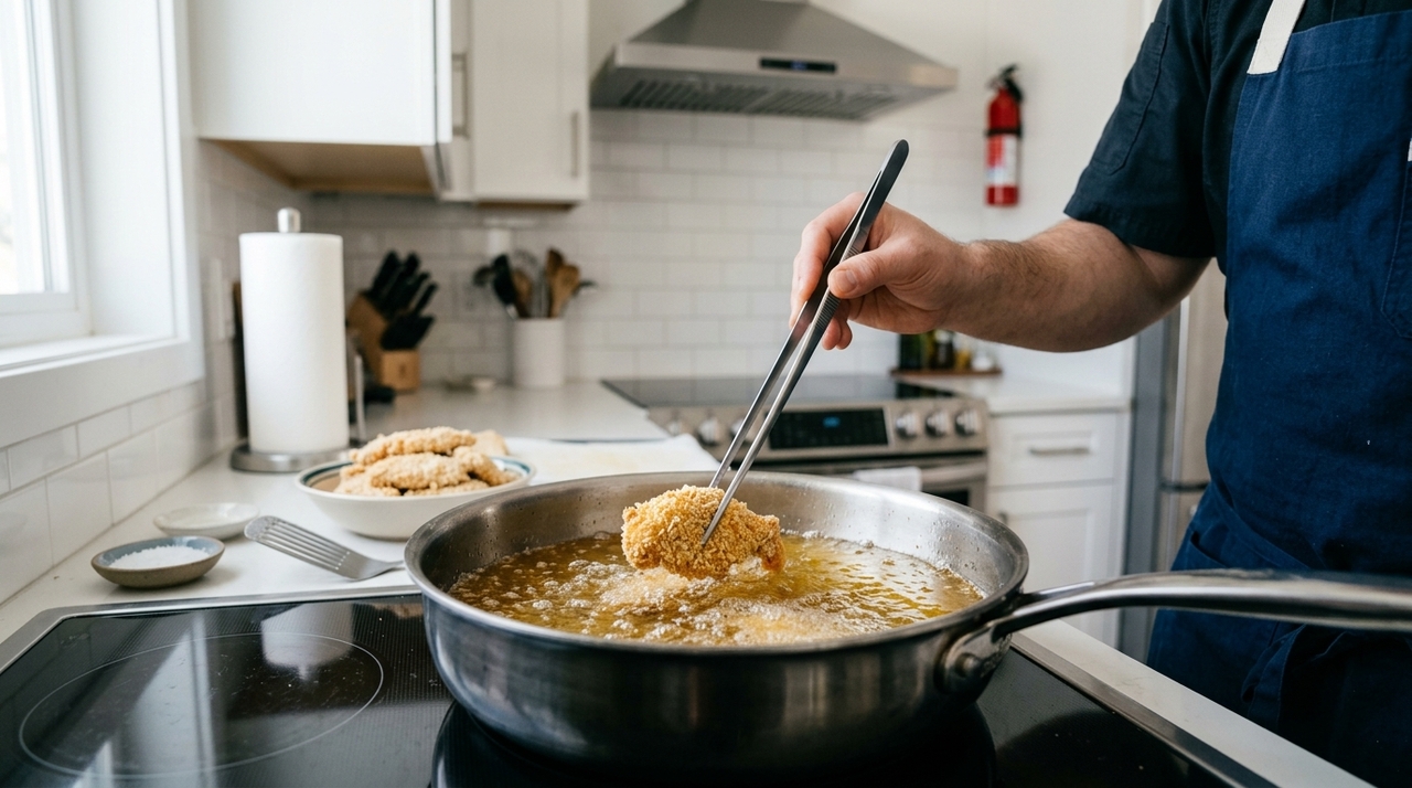 A regra mais importante é deixar espaço livre para o óleo se movimentar quando o alimento entra.