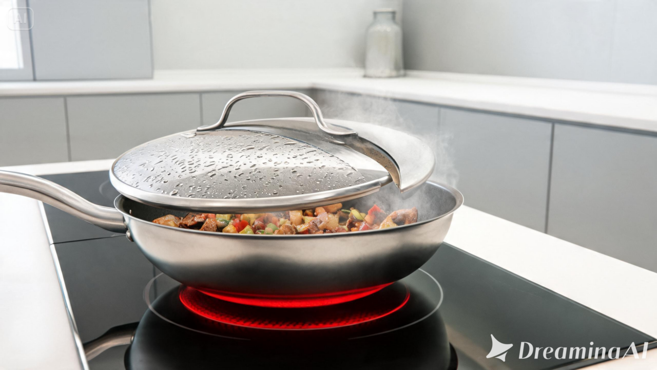 Conheça o truque da tampa inclinada que ajuda a controlar respingos de óleo e facilita a limpeza da cozinha.
