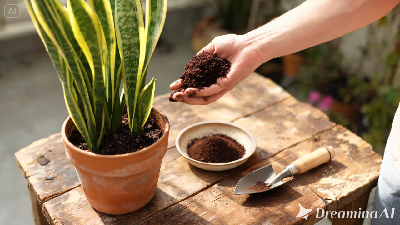 Aprenda os cuidados ao usar borra de café na Espada-de-São-Jorge e conheça alternativas para adubar o vaso.