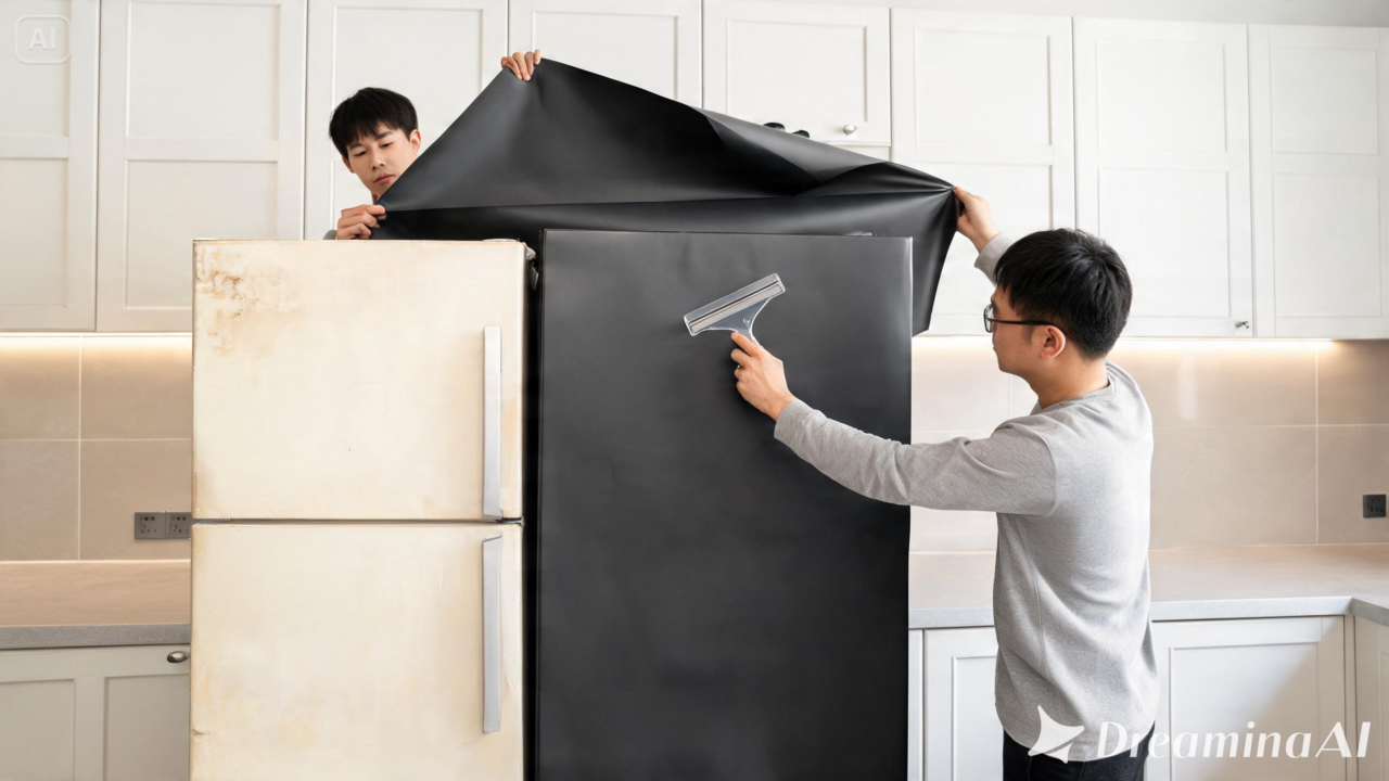 Aprenda a renovar a geladeira antiga gastando pouco. Dicas práticas de personalização com adesivos e tintas para deixar sua cozinha incrível!