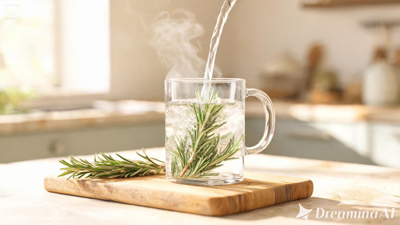Dica simples de beleza natural: descubra para que serve a água de alecrim, o jeito certo de colocar na água quente e como usar no enxágue capilar.