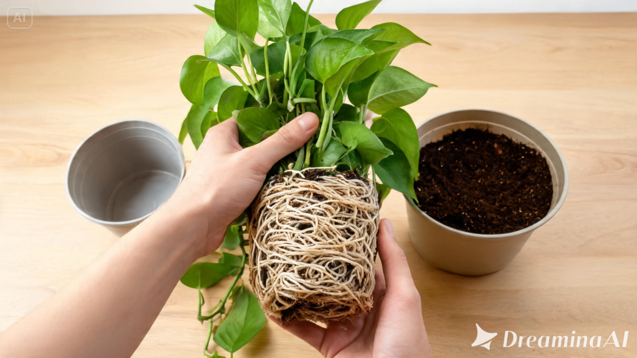 Raízes saindo pelos furos do vaso? Entenda quando a jiboia precisa de mais espaço e como realizar o transplante sem prejudicar a planta.