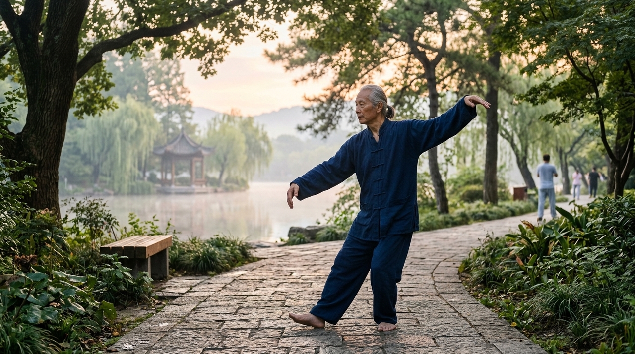 O tai chi chuan é uma arte marcial chinesa praticada com movimentos lentos e contínuos.