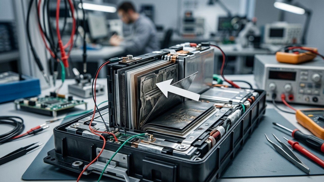 A regeneração de eletrodos desenvolvida pela Universidade Cornell restaura a performance de baterias automotivas. – Imagem gerada por IA