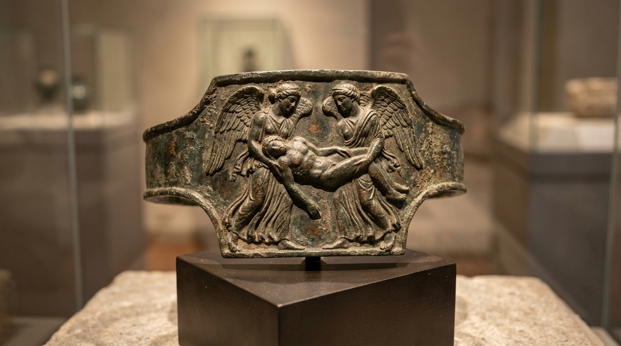 Esta peça, datada de quatrocentos antes de Cristo, demonstra o domínio técnico dos metalurgistas sobre o material.