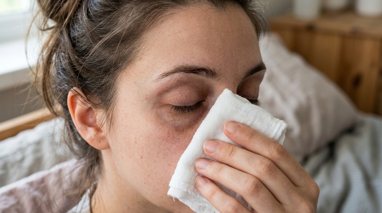 A privação de sono pode deixar a pele mais pálida e aumentar a percepção dos vasos sanguíneos sob a região dos olhos, que é naturalmente fina.