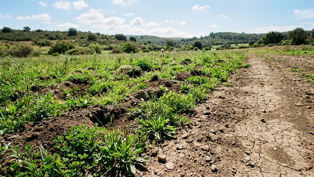 A atividade escavadora das tartarugas facilita a infiltração de água e permite o renascimento da vegetação. – Imagem gerada por IA