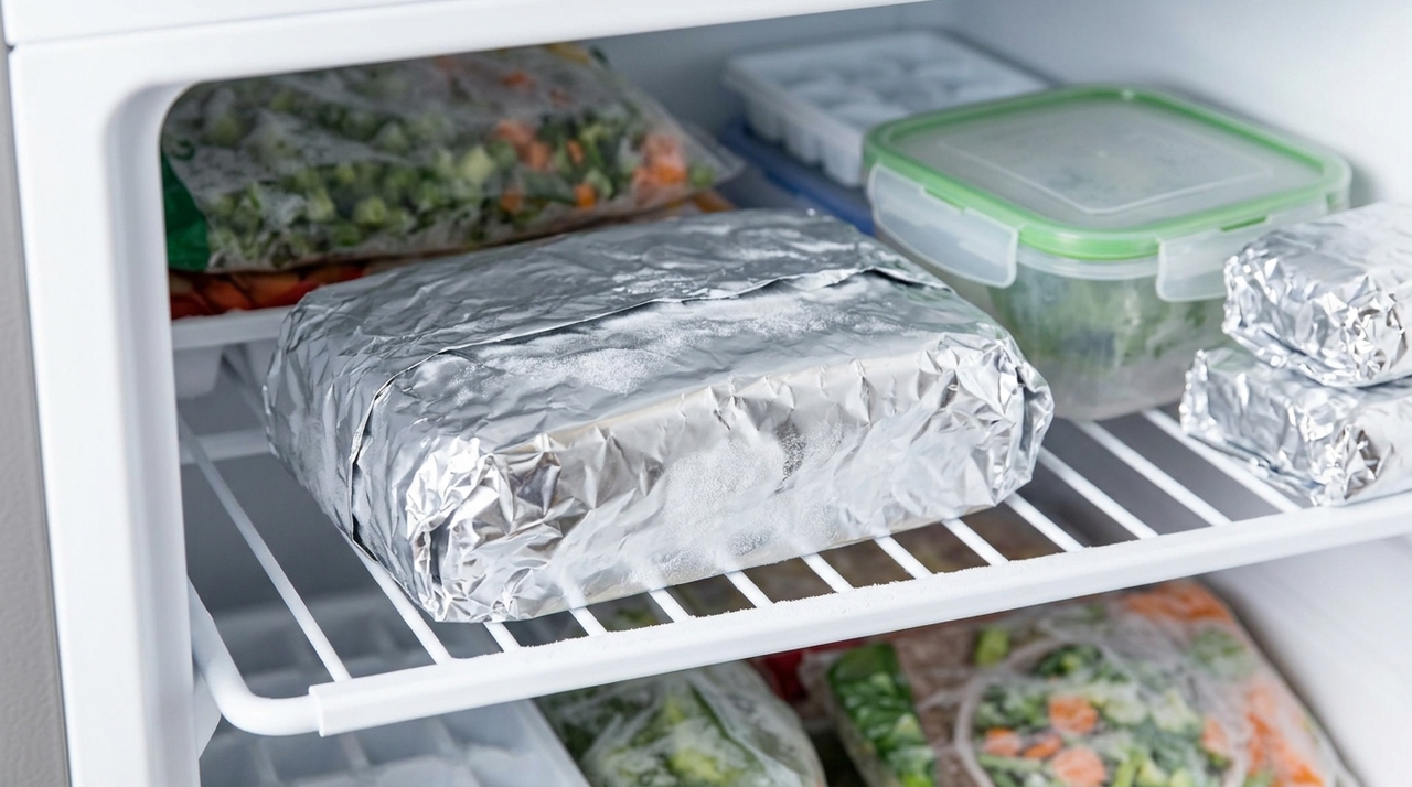 Na prática, colocar papel-alumínio no freezer é usar esse material para envolver alimentos ou cobrir recipientes durante o congelamento.