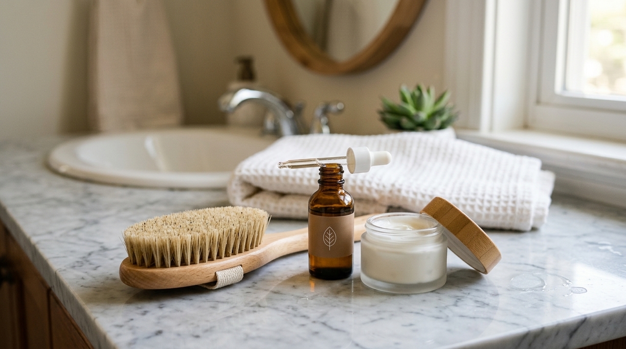 A escovação a seco, conhecida como dry brushing, costuma ser o primeiro passo dessa rotina