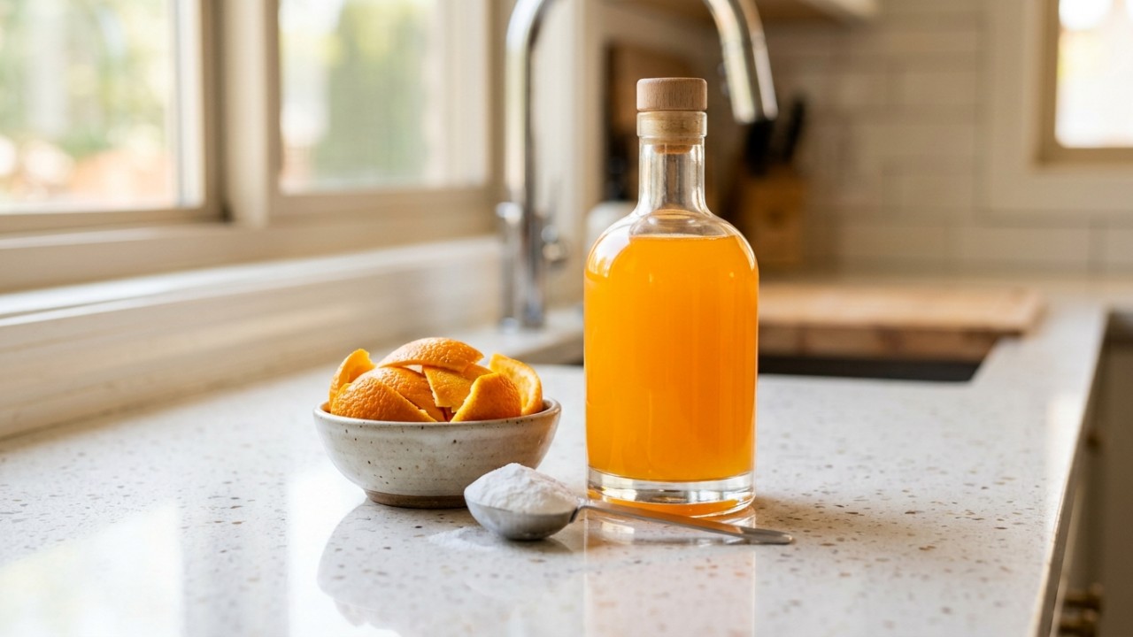 Potencialize a limpeza da sua cozinha com uma solução sustentável feita com ingredientes simples. – Imagem gerada por IA