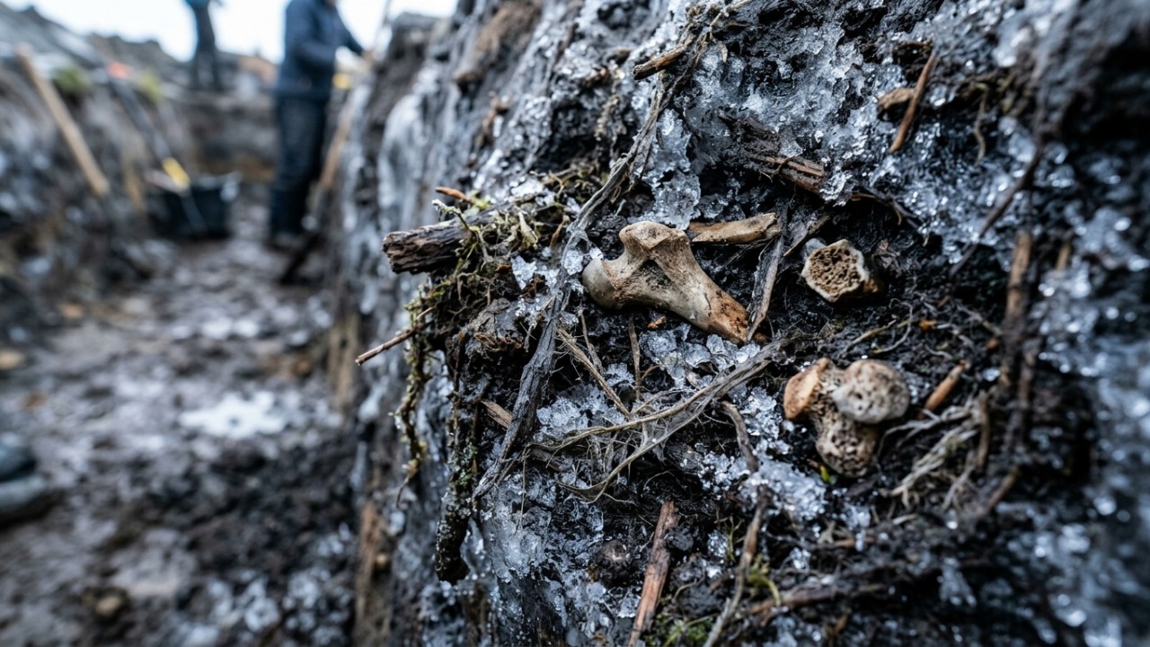 Resíduos congelados revelam hábitos de caça e criação de povos ancestrais do Ártico. – Imagem gerada por IA