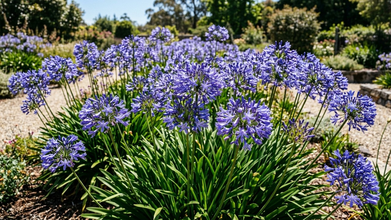 Essa espécie ornamental originária da África do Sul se destaca pela floração exuberante nas estações quentes. – Imagem gerada por IA