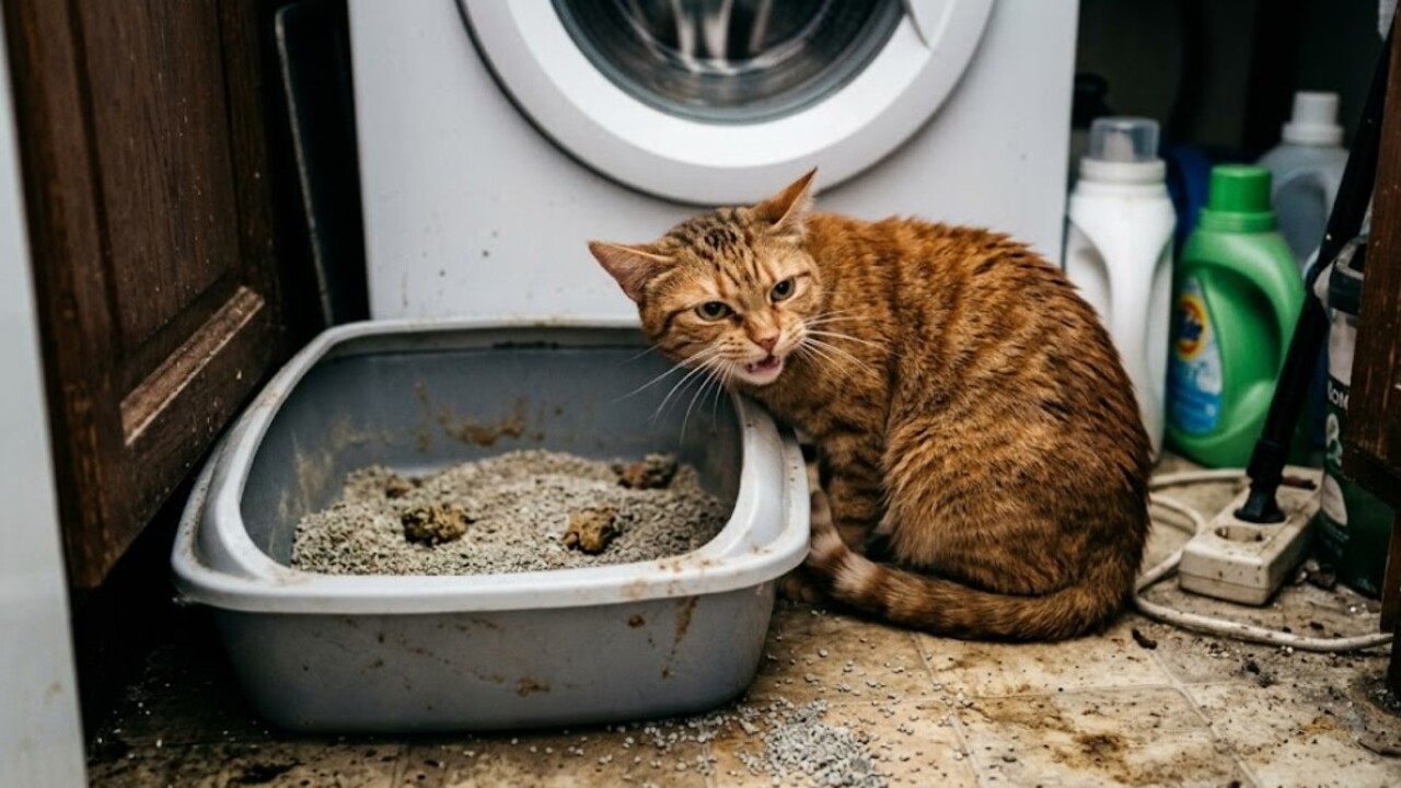 Gato insatisfeito com o local da caixa de areia