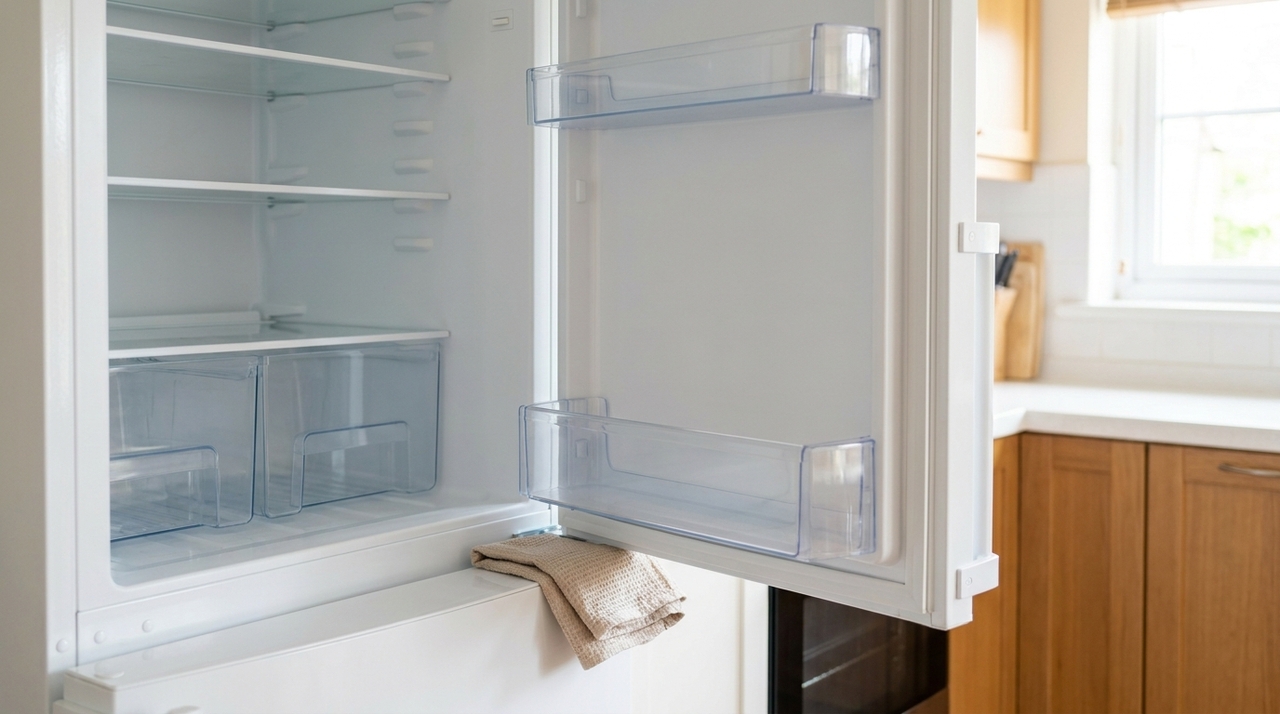 Um refrigerador doméstico usado para conservar alimentos e bebidas funciona como armário isolado, com porta feita para manter o frio em seu interior.