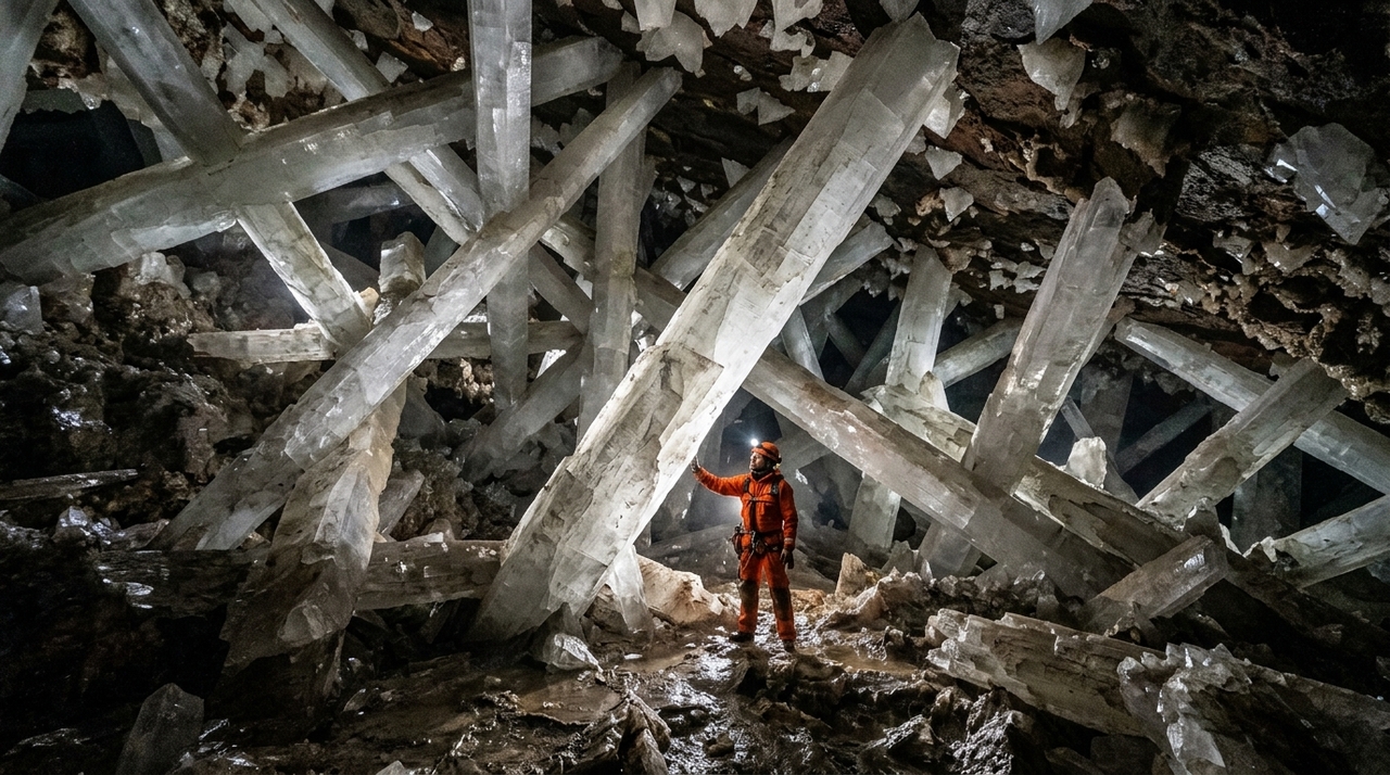 A Caverna dos Cristais Gigantes fica na região de Chihuahua, dentro da mina de Naica, uma das descobertas geológicas mais impressionantes do planeta