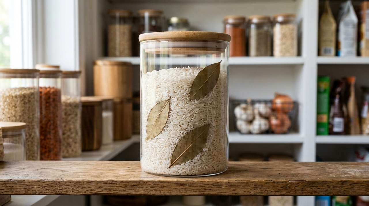 A principal razão para colocar folhas de louro no pote de arroz é a prevenção de insetos, como carunchos e pequenas traças, que costumam atacar alimentos secos.