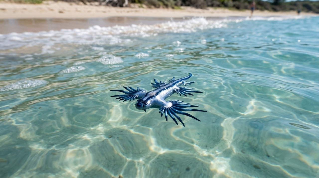 Conhecido como dragão-azul-do-mar, o Glaucus atlanticus é um pequeno nudibrânquio que raramente ultrapassa 4 centímetros.