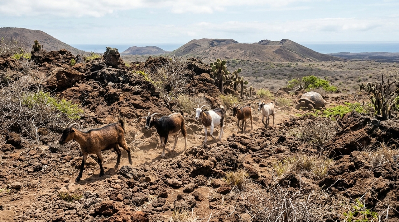 As tartarugas-gigantes dependem de cactos, folhas, gramíneas e outras plantas para atravessar os períodos de menor chuva.