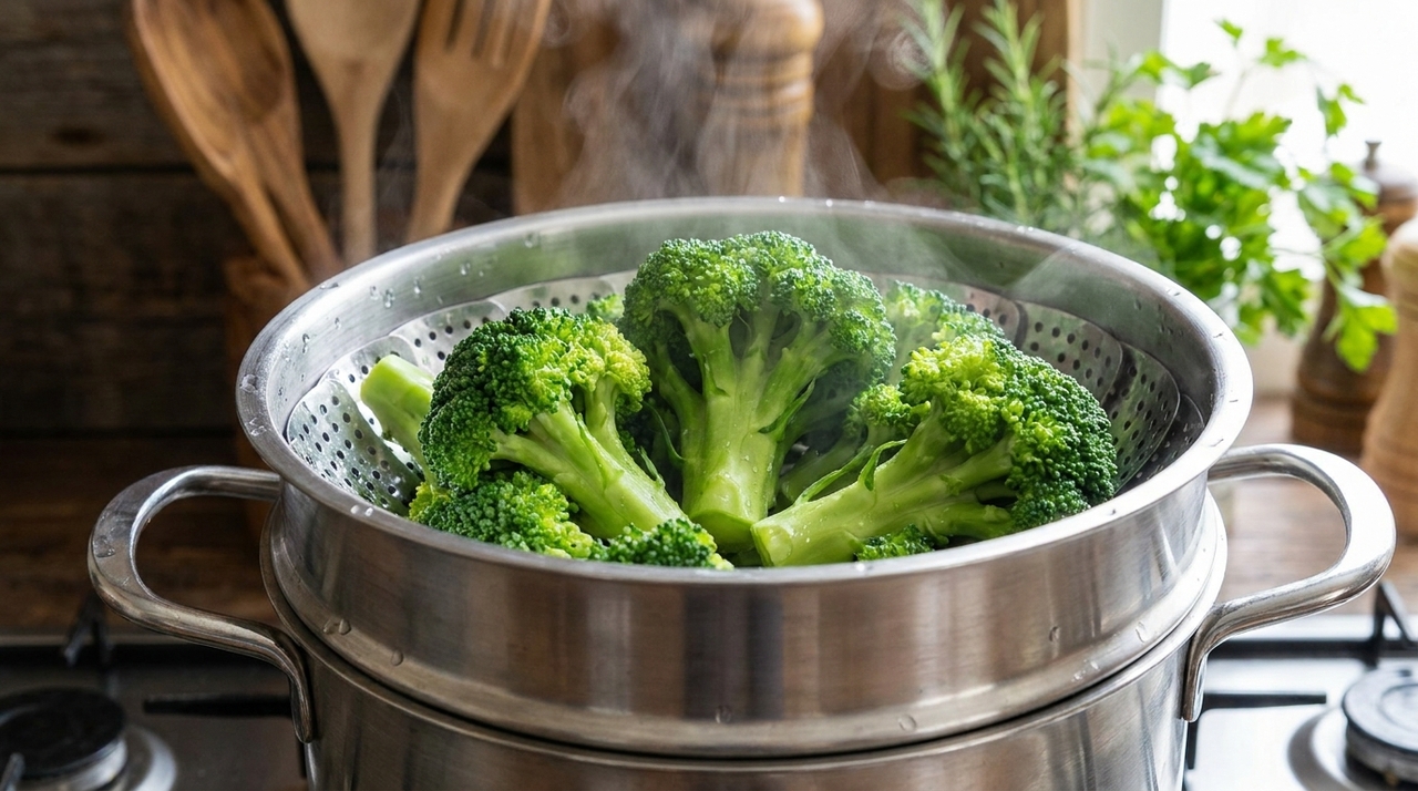 A fonte indicada afirma que o cozimento no vapor ajuda a manter os componentes nutricionais do brócolis.