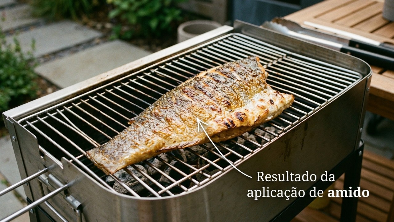 O amido da batata crua cria uma camada antiaderente natural na grelha. – Imagem gerada por IA
